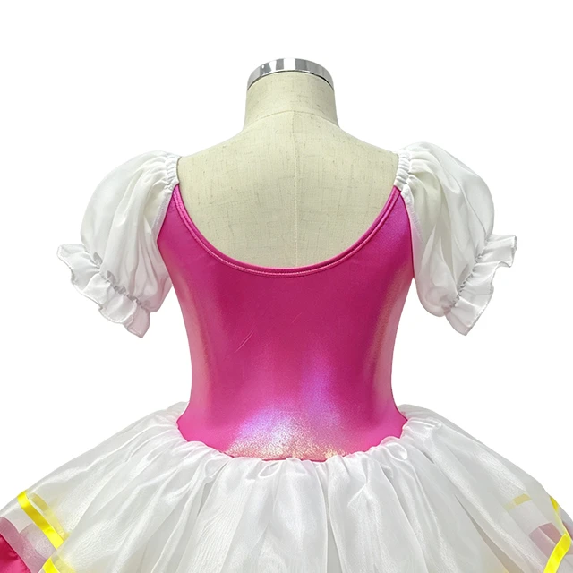Girls Rose Red Puff Sleeve Crisscross Lace-up Classical Ballet Tutu Dress | XGZ0258