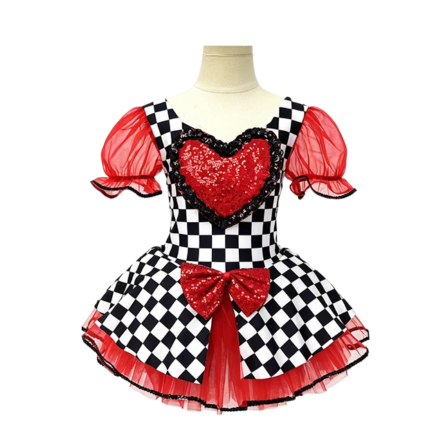 Black White Checkered with Red Sequin Heart Tutu Dress for Girls | XGZ0264