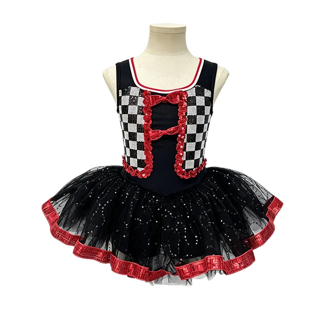 Black Checkered Sequin Girls Tap & Jazz Dance Tutu Dress | XGZ0261