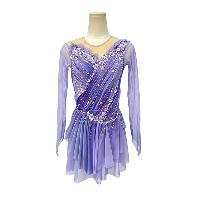 Lyrical Rhinestone Figure Skating Long Sleeve Dress