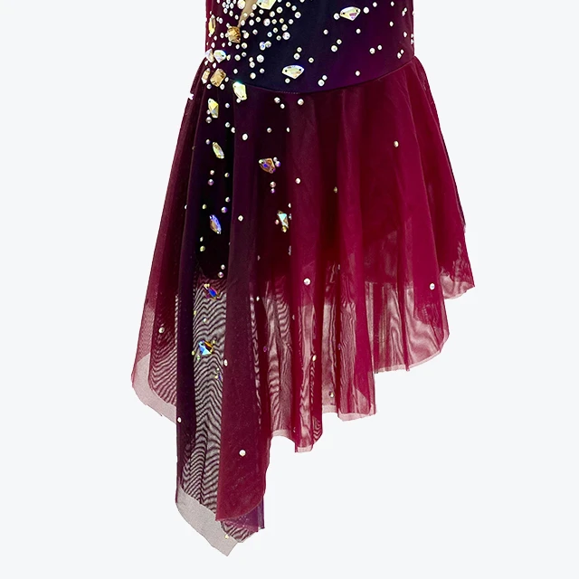 Wine Red Ombre Rhinestone Figure Skating Dress Performance Skating Costume|G24007
