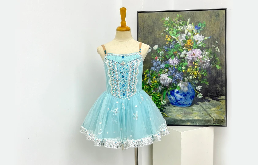Ice Blue Rhinestone Ballet Tutu Snowflake Tulle Performance Costume|BLC2719