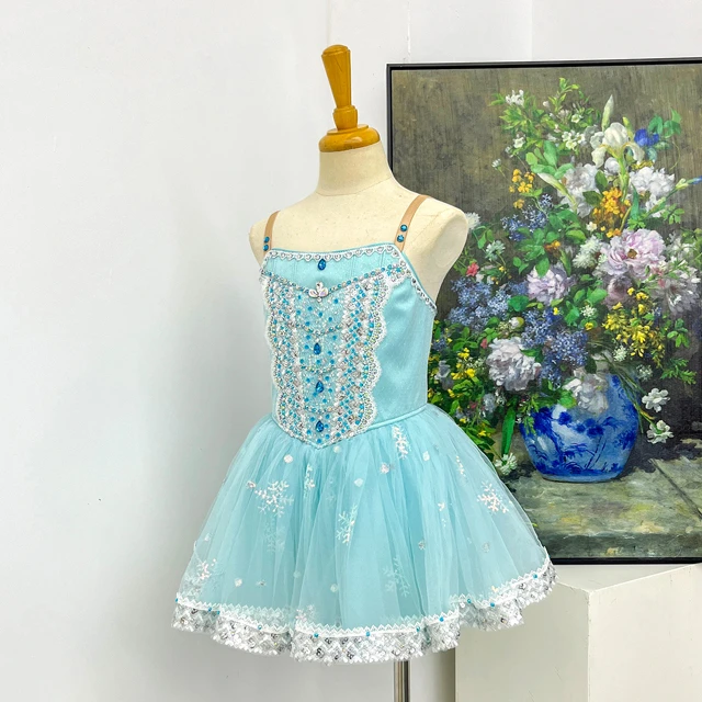 Ice Blue Rhinestone Ballet Tutu Snowflake Tulle Performance Costume|BLC2719